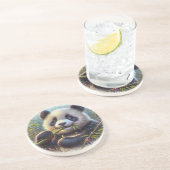 Schattige Panda Beer Eten Bamboe Zandsteen Onderzetter (Zijkant)