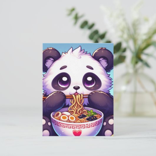 Schattige Panda Beer Eten Noodles Briefkaart (Staand voorkant)