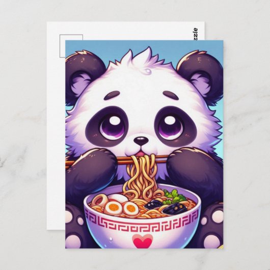 Schattige Panda Beer Eten Noodles Briefkaart (Voorkant / Achterkant)