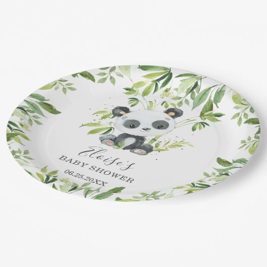 Schattige Panda Beer groen Baby shower Verjaardag Papieren Bordje (Gekanteld)