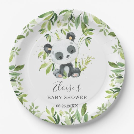 Schattige Panda Beer groen Baby shower Verjaardag Papieren Bordje (Voorkant)