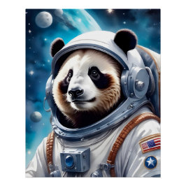 Schattige Panda Beer in Astronautenpak in de ruimt Perfect Poster