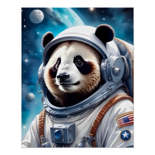 Schattige Panda Beer in Astronautenpak in de ruimt Perfect Poster (Voorkant)