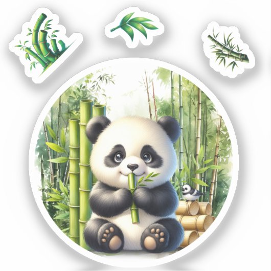 Schattige Panda Beer in het bamboebos Sticker (Voorkant)