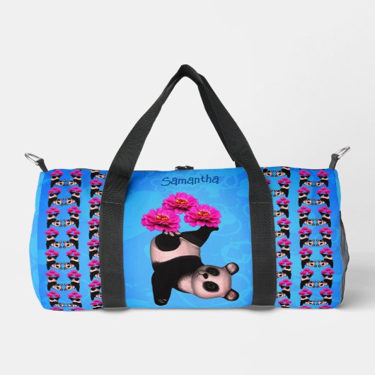 Schattige Panda Beer Juggling Pink Flowers Plunjezak (Voorkant)