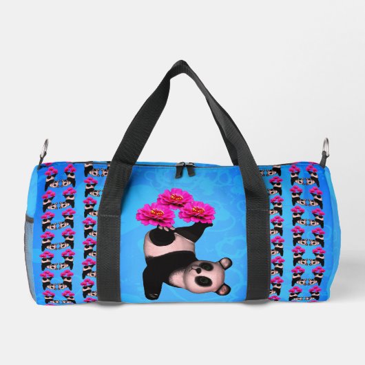 Schattige Panda Beer Juggling Pink Flowers Plunjezak (Achterkant)