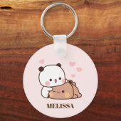 Schattige panda Beer liefde monogram roze Sleutelhanger (Achterkant)