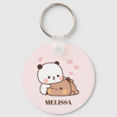 Schattige panda Beer liefde monogram roze Sleutelhanger (Achterkant)