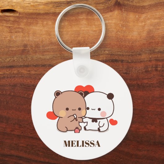 Schattige Panda Beer Liefde Monogram Sleutelhanger (Achterkant)