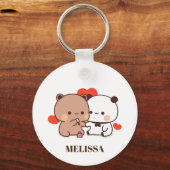 Schattige Panda Beer Liefde Monogram Sleutelhanger (Voorkant)