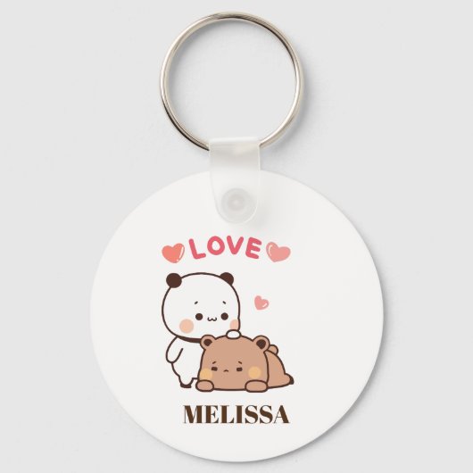 Schattige Panda Beer Liefde Monogram Sleutelhanger (Voorkant)