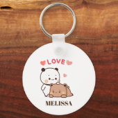 Schattige Panda Beer Liefde Monogram Sleutelhanger (Voorkant)