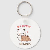Schattige Panda Beer Liefde Monogram Sleutelhanger (Achterkant)