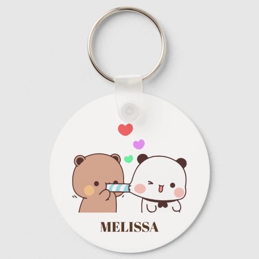 Schattige Panda Beer Liefde Monogram Sleutelhanger (Voorkant)