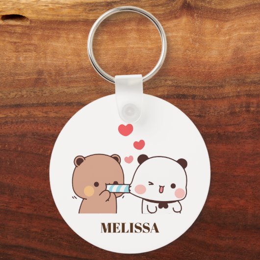 Schattige Panda Beer Liefde Monogram Sleutelhanger (Achterkant)