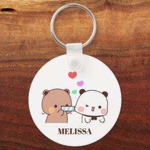 Schattige Panda Beer Liefde Monogram Sleutelhanger