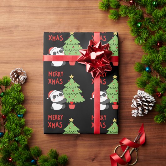 Schattige panda Beer met kerstboom Cadeaupapier (Feestdagen Geschenken)