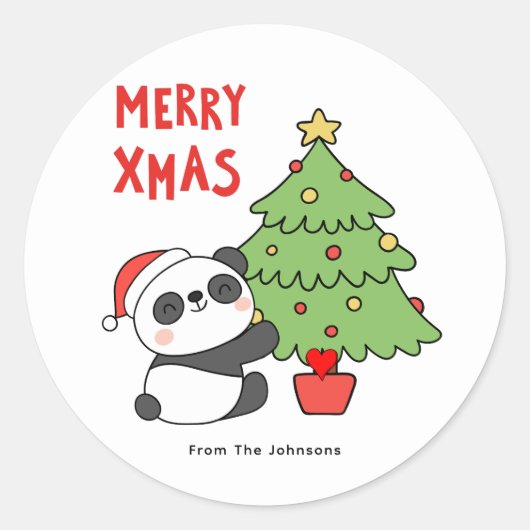 Schattige panda Beer met kerstboom Ronde Sticker (Voorkant)