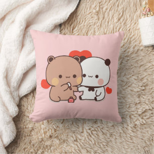 Schattige Panda beer paar, hart liefde Roze Kussen