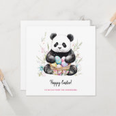 Schattige Panda Beer Rustiek Pasen Kaart (Voorkant / Achterkant in situ)
