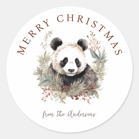 Schattige Panda Beer rustieke chique kerstbotanica Ronde Sticker (Voorkant)