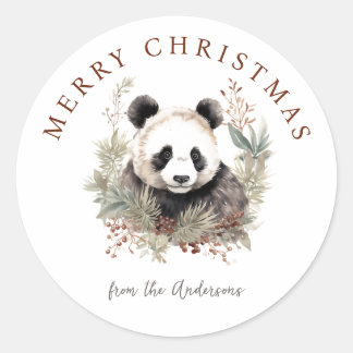 Schattige Panda Beer rustieke chique kerstbotanica Ronde Sticker