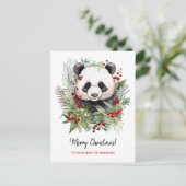 Schattige Panda Beer rustieke kerstbotanicals Briefkaart (Staand voorkant)