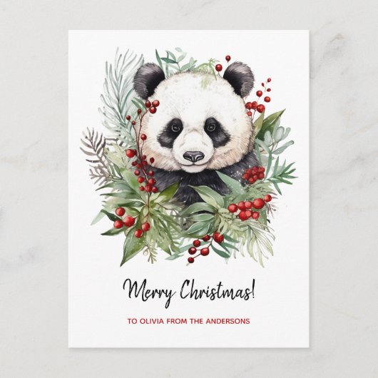 Schattige Panda Beer rustieke kerstbotanicals Briefkaart (Voorkant)