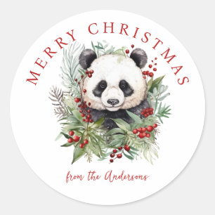 Schattige Panda Beer rustieke kerstbotanicals Ronde Sticker