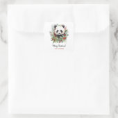 Schattige Panda Beer rustieke kerstbotanicals Vierkante Sticker (Tas)