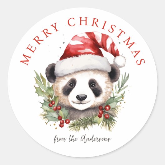 Schattige Panda Beer Santa hat Ronde Sticker (Voorkant)