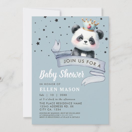 Schattige Panda Beer Sterren Blue Sky Baby shower Kaart (Voorkant)
