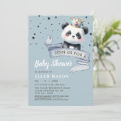 Schattige Panda Beer Sterren Blue Sky Baby shower Kaart (Staand voorkant)