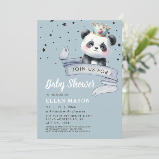 Schattige Panda Beer Sterren Blue Sky Baby shower Kaart (Staand voorkant)
