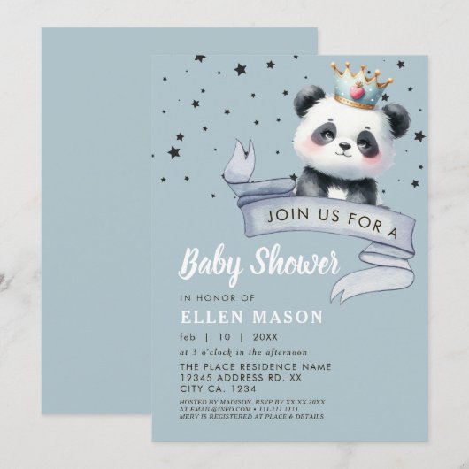 Schattige Panda Beer Sterren Blue Sky Baby shower Kaart (Voorkant / Achterkant)