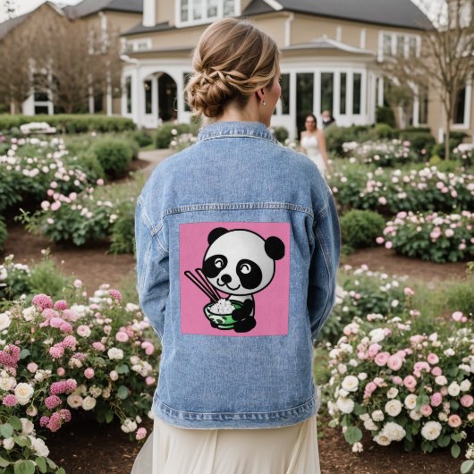 SCHATTIGE PANDA BEER SUSHI DENIM JAS DENIM JACKET (Huwelijk Achterkant)
