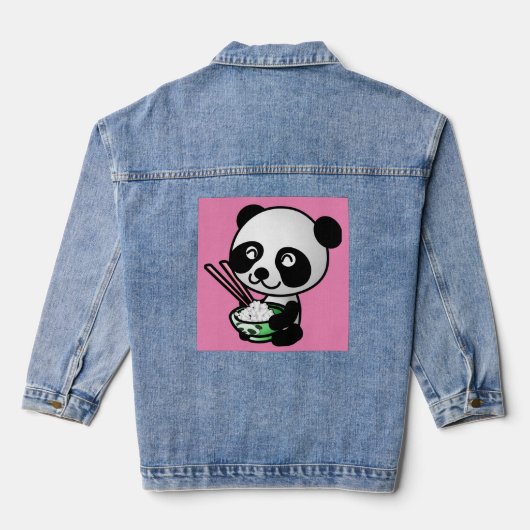 SCHATTIGE PANDA BEER SUSHI RICE DENIM JAS DENIM JACKET (Achterkant)