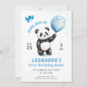 Schattige Panda Blue Balloon 1e verjaardag Kaart (Voorkant)