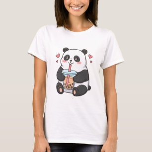 Schattige Panda Bubble Tea Liefhebber Kawaii Carto T-shirt
