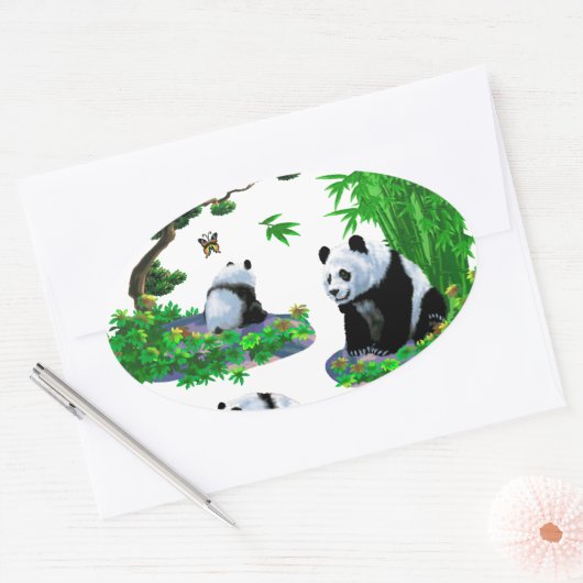 schattige panda-Cartoon Ovale Sticker (Envelop)