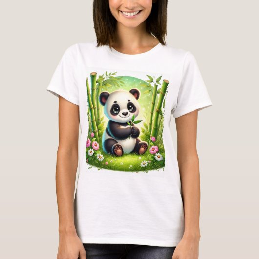 Schattige Panda Cub in Bamboo Forest - Whimsical A T-shirt (Voorkant)