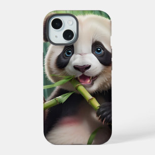 Schattige panda die bamboe eet iPhone 15 case
