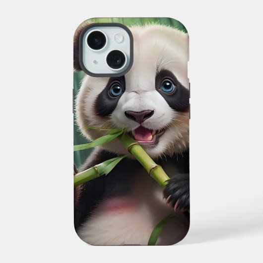 Schattige panda die bamboe eet iPhone 15 case (Achterkant)