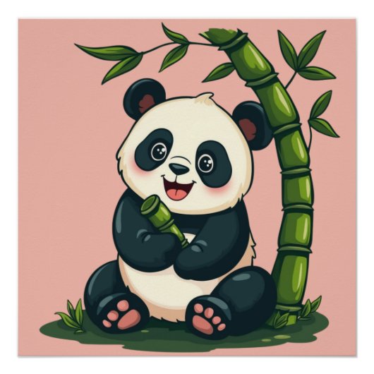 Schattige panda die bamboe omhelst, leuke cartoonk perfect poster (Voorkant)