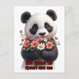Schattige panda die bloemen draagt voor Moederdag  Feestdagenkaart