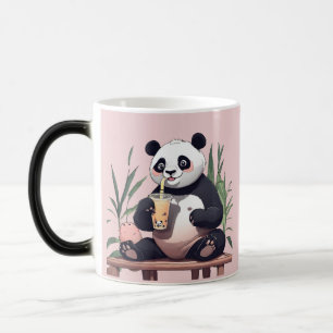 Schattige panda die bubble tea drinkt, boba thee magische mok