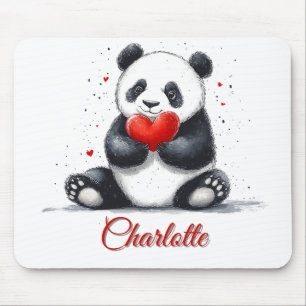 Schattige panda die een hart vasthoudt met aanpasb muismat