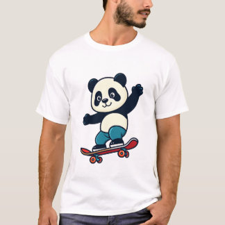 Schattige panda die op een skateboard rijdt cartoo t-shirt