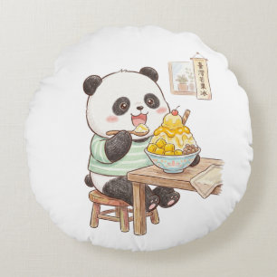 Schattige Panda die Taiwanees Mango Shaved Ice Foo Rond Kussen
