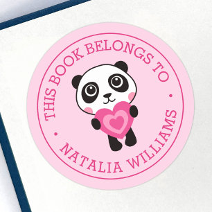 Schattige panda dit boek is van kids school naam ronde sticker